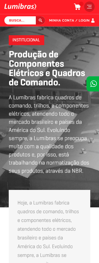 tela mobile do site www.lumibras.com.br