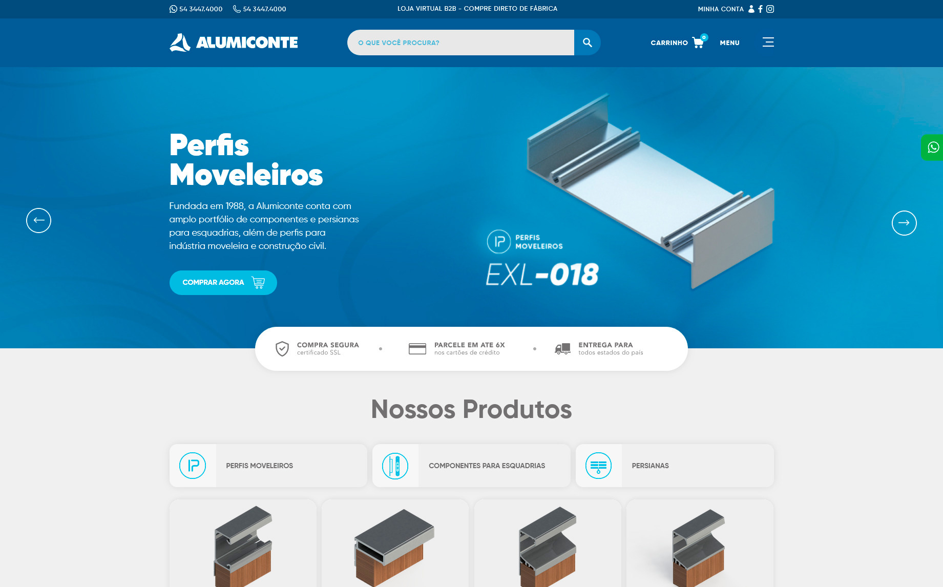tela inicial do site loja.alumiconte.com.br