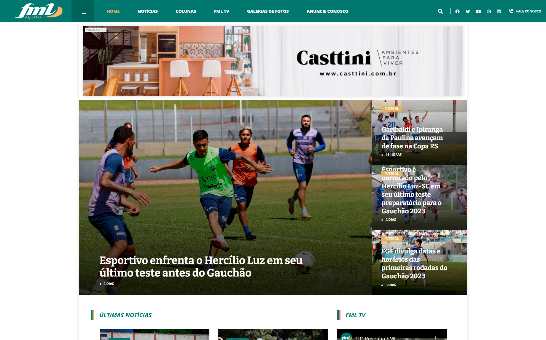 tela inicial do site fmlesportes.com.br
