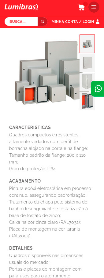 tela mobile do site www.lumibras.com.br
