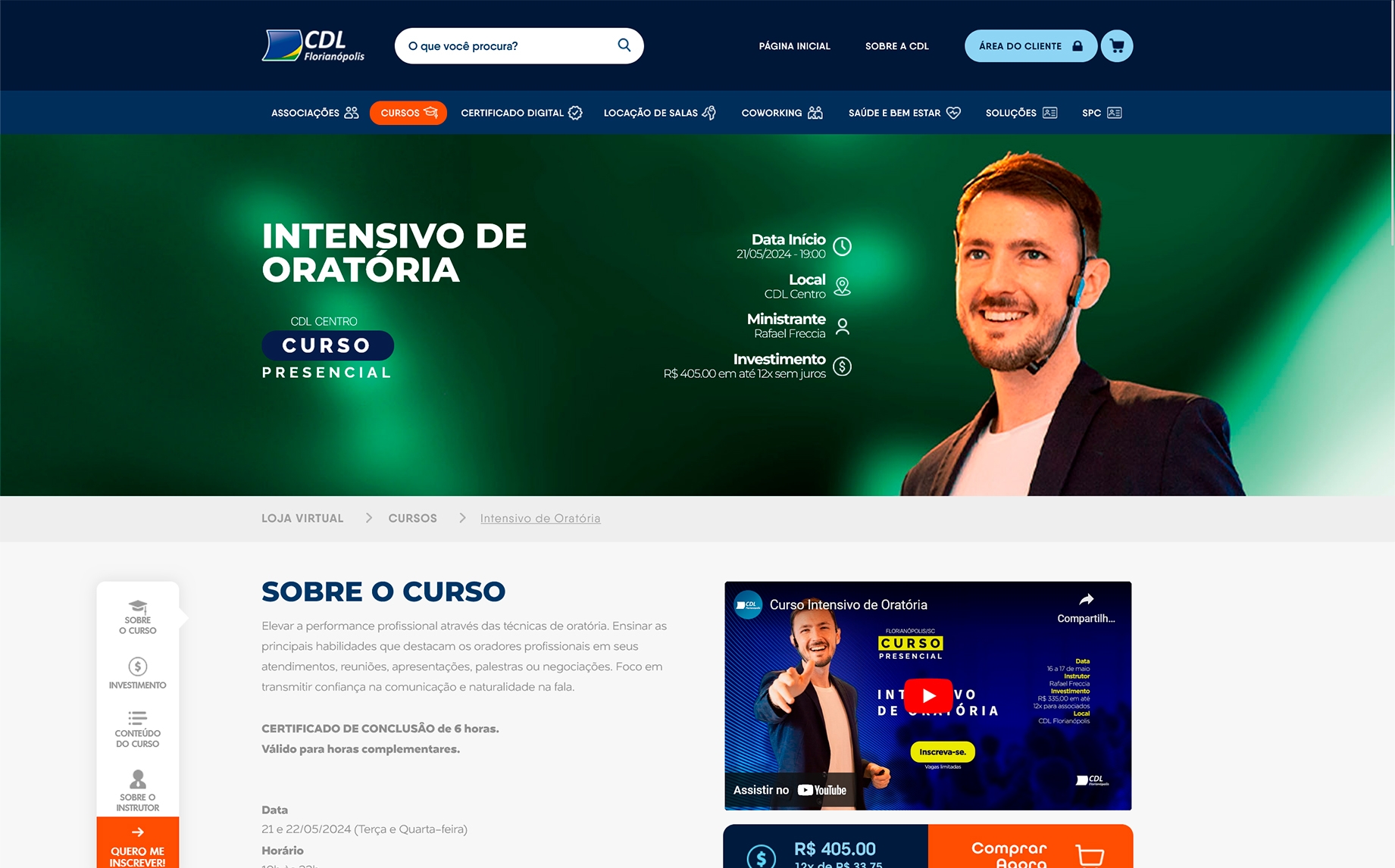 tela interna do site loja.cdlflorianopolis.com.br