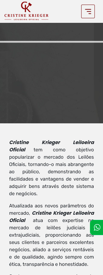 tela mobile do site kriegerleiloes.com.br