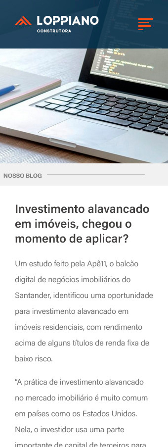 tela mobile do site construtoraloppiano.com.br