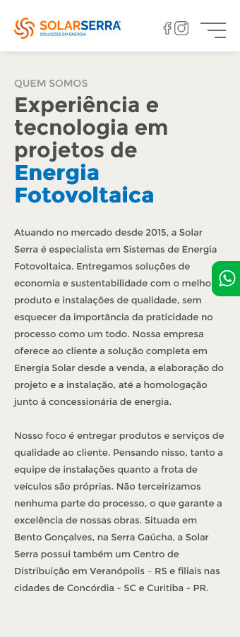 tela mobile do site solarserra.com.br