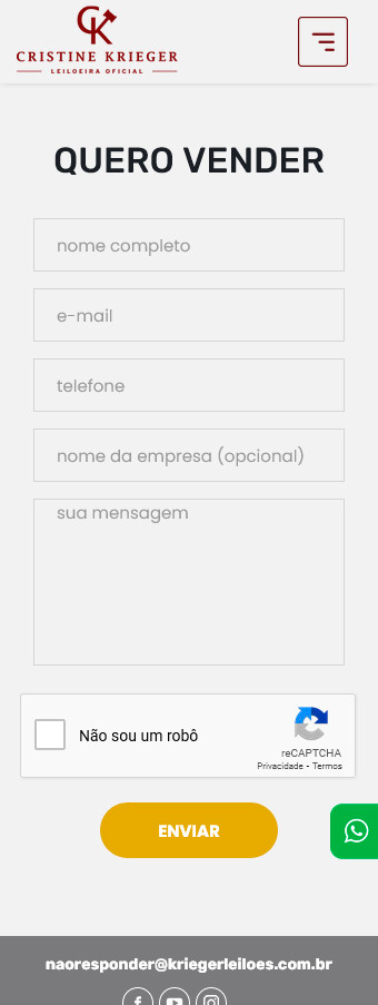 tela mobile do site kriegerleiloes.com.br