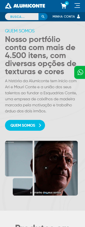 tela mobile do site loja.alumiconte.com.br