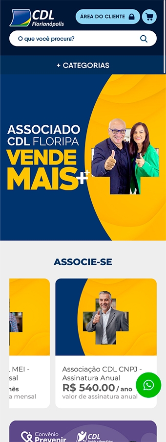 tela mobile do site loja.cdlflorianopolis.com.br