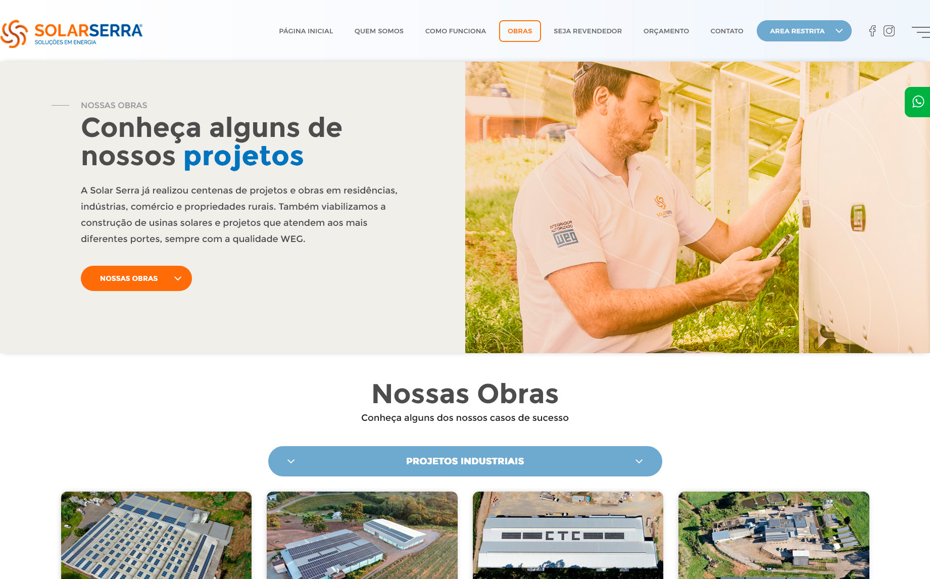 tela interna do site solarserra.com.br
