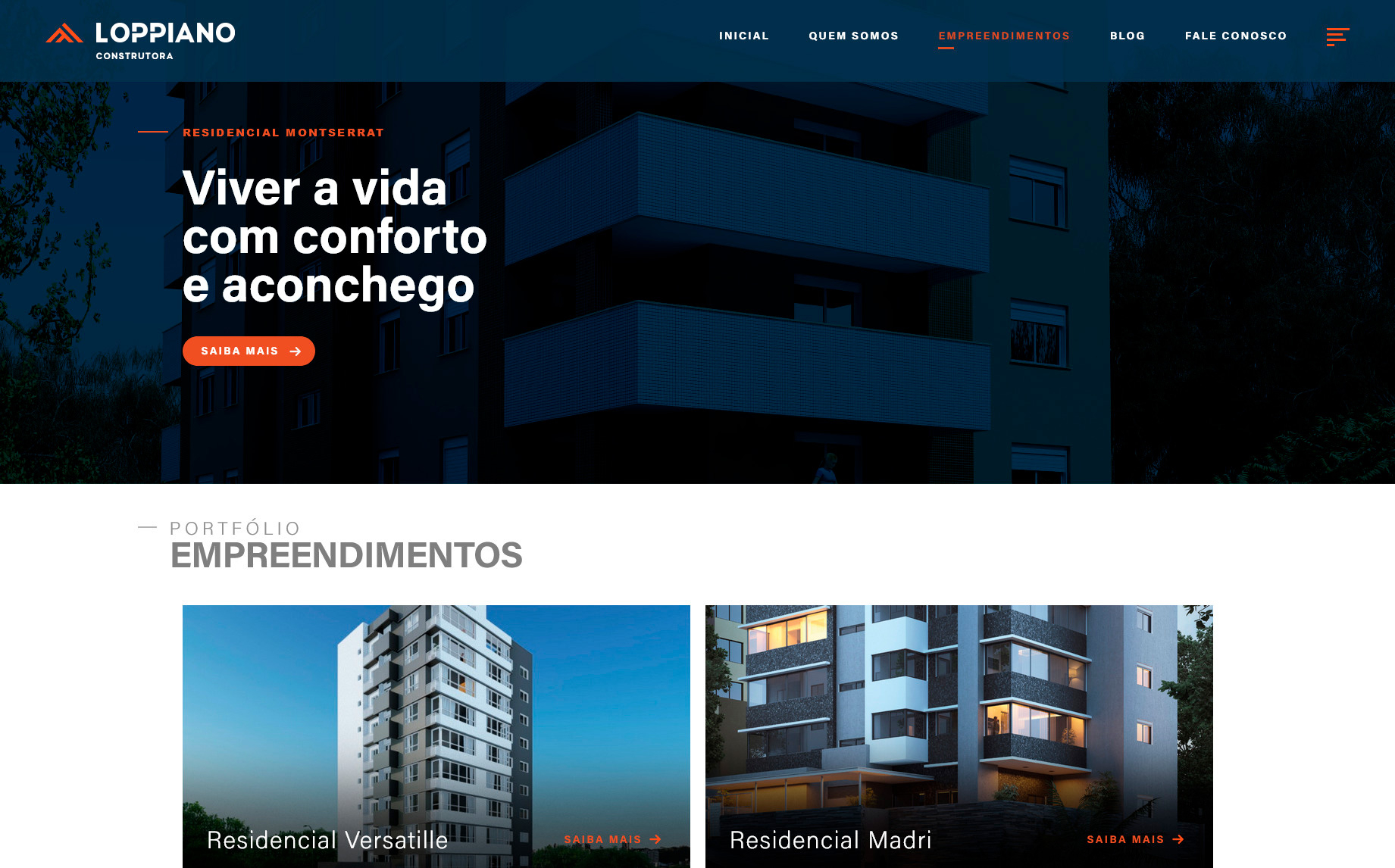 tela interna do site construtoraloppiano.com.br